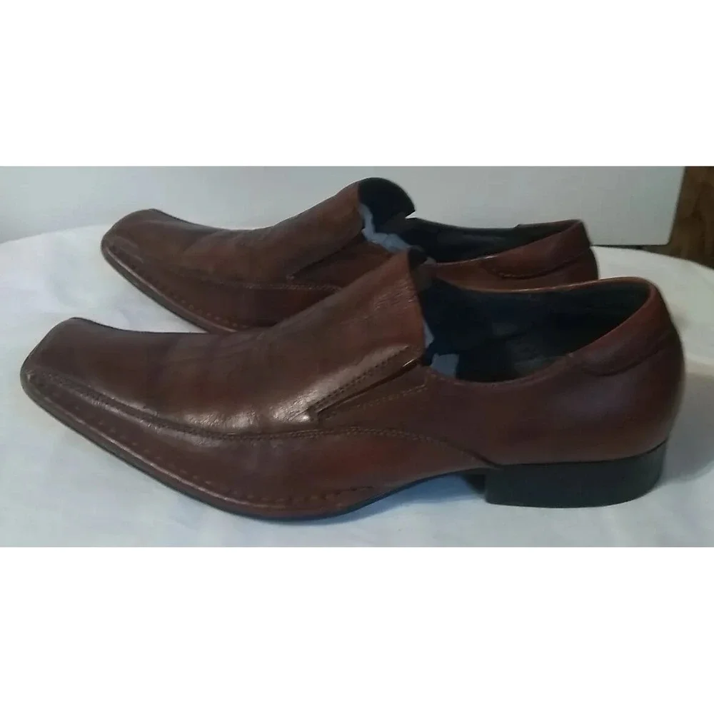 Aldo Men's Leather Dress Shoes Loafers Size US 8.5 EU 42 Brown Etched‎ Cross
